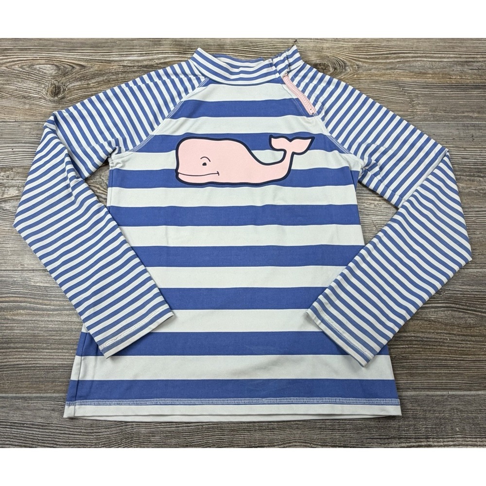 Vineyard Vines For Target Girls Swim Shirt Top Rash Guard L (10/12) Blue Stripe